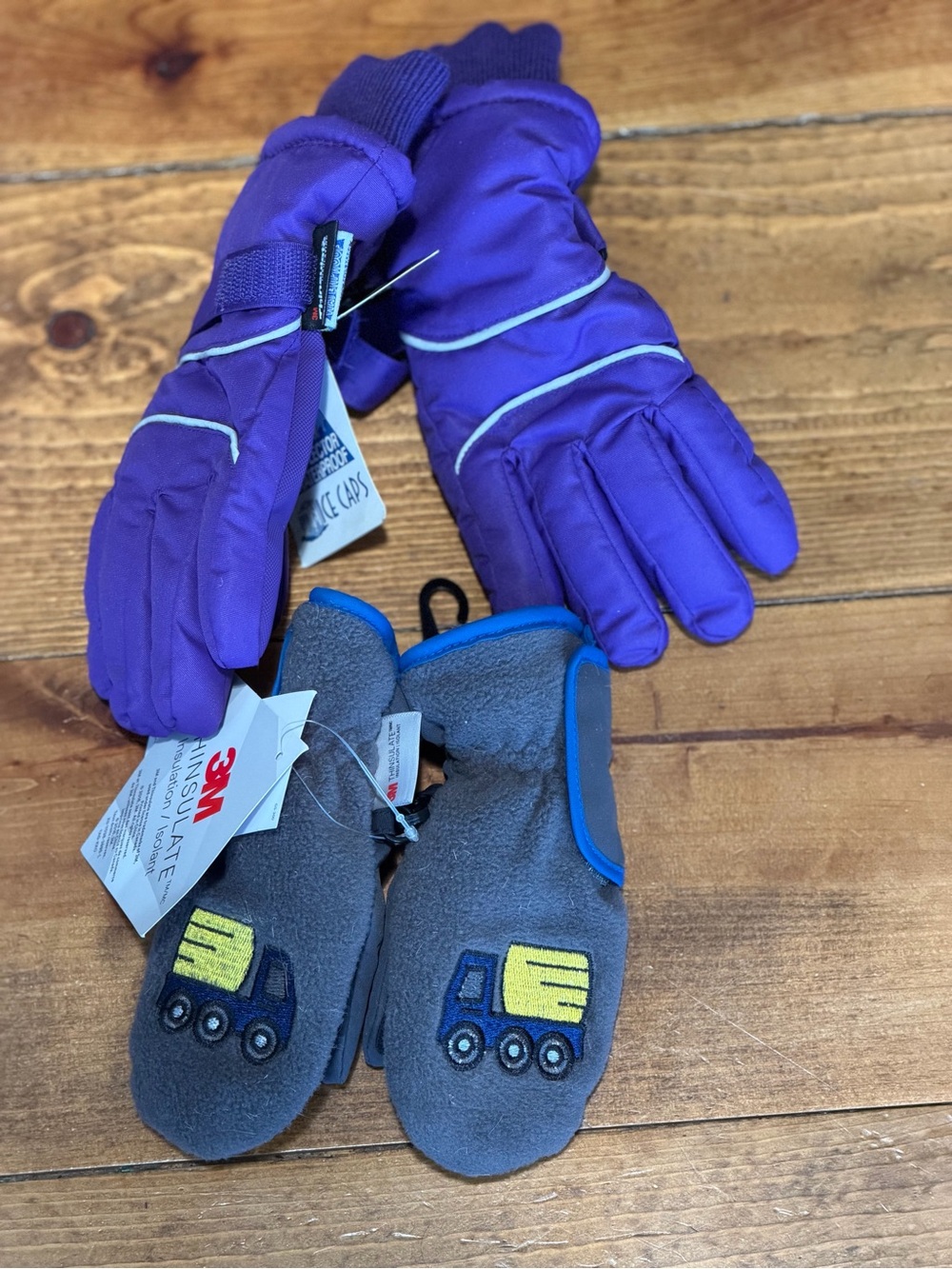 Kids Purple Winter Gloves and gray mittens 4-7 years and 2-4 yrs old